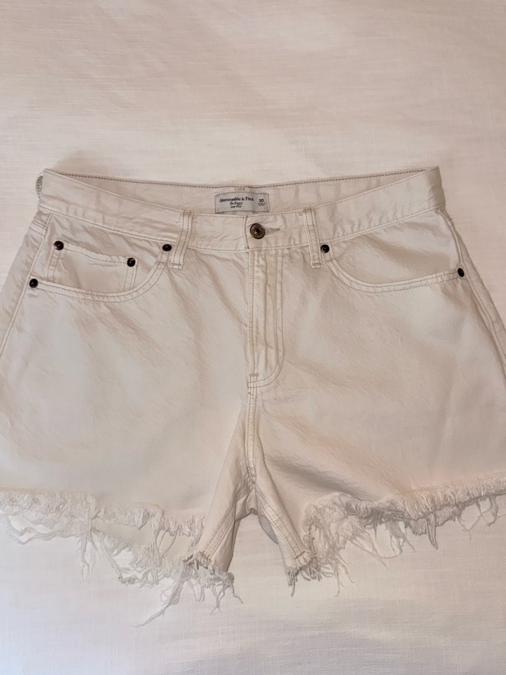 Abercrombie & Fitch Cream Frayed Hem Women's Denim Shorts